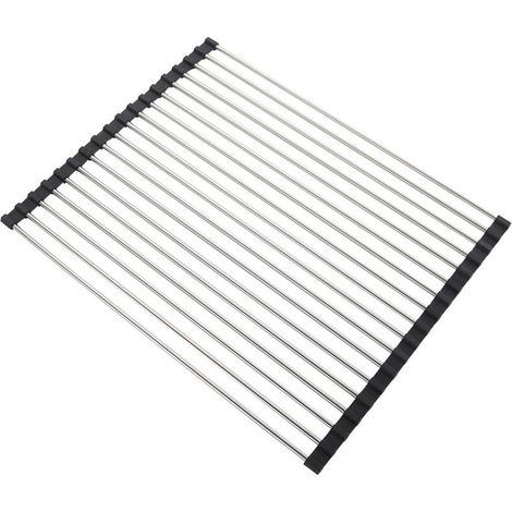 43 x 35 cm Egouttoir Vaisselle Pliable, Séchoir Vaisselle Énroulable, Egoutoire Evier Cuisine, Égouttoir Roulant, Enroulement, Roll Up Pliable, Egouttoir Grille Séchage, pour Cuisine-Crezuo