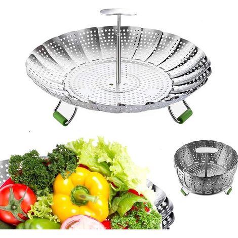 Panier vapeur réglable en acier inoxydable, modèle pliable et lavable au lave-vaisselle, pour légumes et cuisson vapeur, compatible avec casseroles de Ø 14 à 24 cm (1/5)