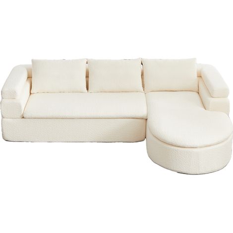 Sofá esquinero en L con chaise longue, chenilla beige, 3 plazas, HOMVRA (1/5)