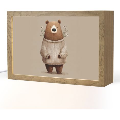 LUCE NOTTURNA PER BAMBINI Orso - Fiori bianchi - Accogliente 30x20 cm