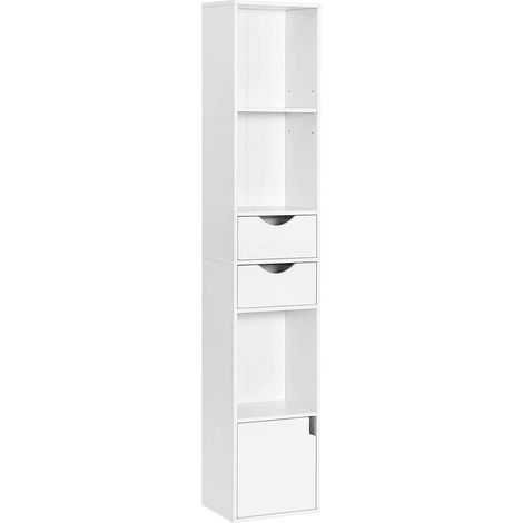 WOLTU Bücherregal Bücherschrank, Standregal mit Schubladen, Regal mit Tür, Büroregal, Aufbewahrungsregal für Wohnzimmer Schalfzimmer, Weiß, 30 x 158 x 24 cm