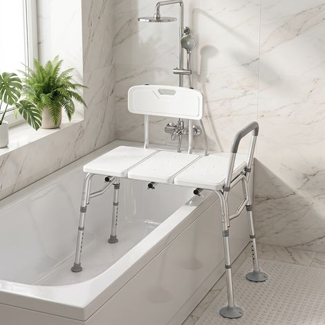 Banc de transfert pour baignoire - Blanc - Hauteur réglable à 10 niveaux - Pour seniors, personnes à mobilité réduite - Design sécurisé et stable - Gain de place (1/5)