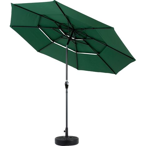 Sombrilla de jardín de 3 niveles, 10 pies, auto-inclinable, aluminio, verde oscuro (1/5)