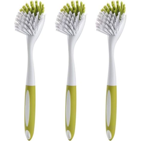 Brosse à récurer pour vaisselle, évier de cuisine, poêle à poils rigides, jaune-vert, 3 pièces (1/5)