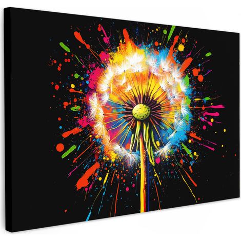 TABLEAU SUR TOILE Pissenlit - Graffiti - Coloré - Fleurs - Nature Décoration Chambre 30x20 cm