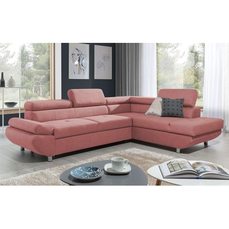 Ecksofa Sofa PANOS Stoff Esito Rosa mit Schlaffunktion Ottomane Rechts (1/4)