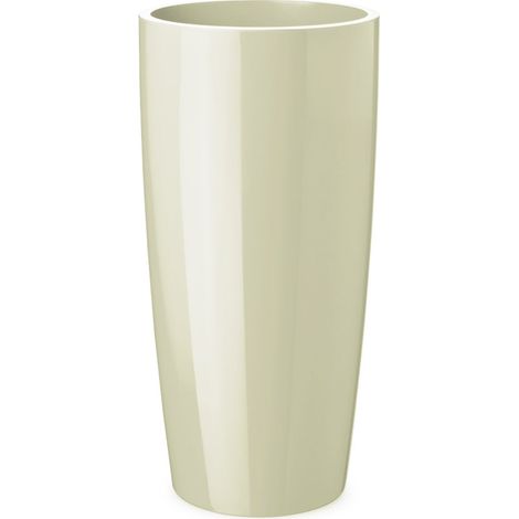 GEDA – Cache-pot rond Musa crème avec insert de plantation – Plastique, Ø 25 x H 52 cm