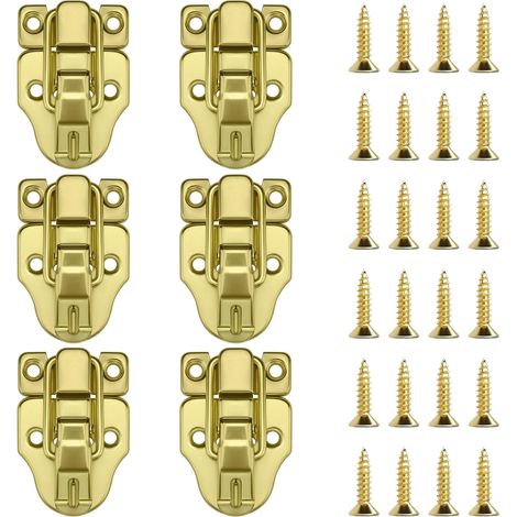 Lot de 6 loquets à moraillon avec trou pour cadenas, boîte à outils à bec de canard avec vis, pour porte d'armoire, étui de guitare, coffre, boîte à bijoux en bois, doré (1/5)