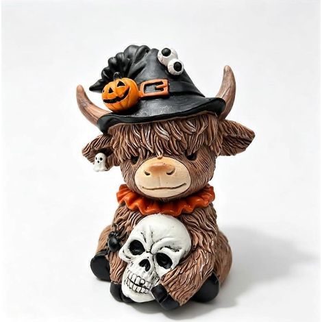 Décoration Halloween Vache des Highlands figurine résine décoration automnale intérieur extérieur salon chambre bureau jardin (1/4)
