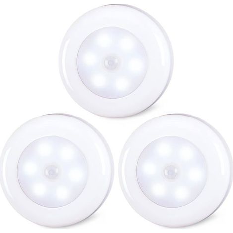 Lumières intérieures à détecteur de mouvement, lumières LED alimentées par batterie pour escaliers, placards, cuisines, paquet de 3 (1/5)
