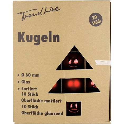TrendLine Christbaumkugeln 20 Kugeln Ø 6 cm Glas Rot Weihnachtskugeln (1/3)