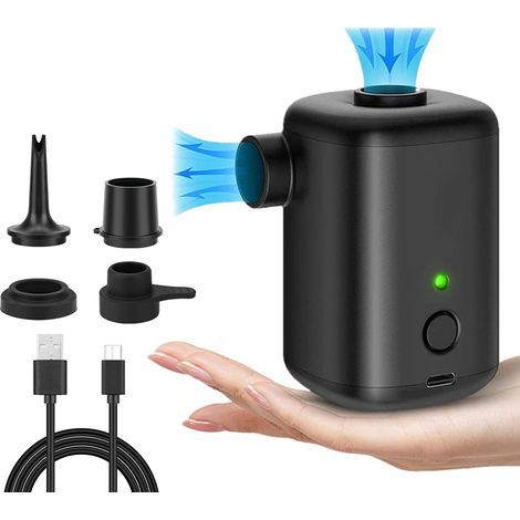 2-in-1 Electric Pump, Portable Cordless USB Rechargeable Inflator and Deflator, Mini Air Pump with 4 Nozzles for Mattresses, Camping Cushions, Boats, Swimming Rings (1/5)