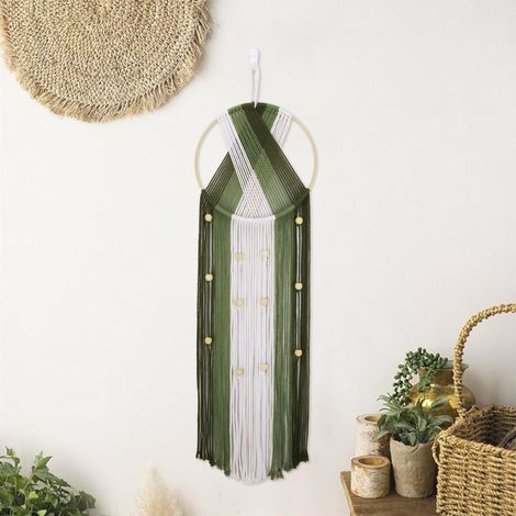 Attrape-rêves vert à suspendre, décoration bohème chic pour chambre, salon, appartement, dortoir, chambre d'enfant, bureau, 80 cm x 25 cm (1/5)