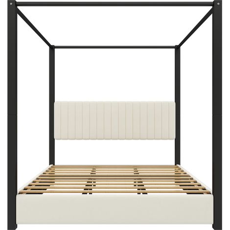 Lit à baldaquin 180 x 200 cm avec tête de lit velours et structure métal, beige et noir (1/5)