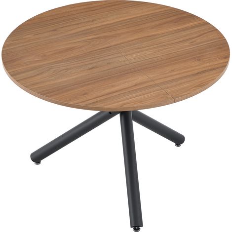 Table d'appoint moderne avec plateau en bois et 3 pieds métalliques croisés, table d'appoint ronde industrielle pour salon, chambre et entrée (1/5)