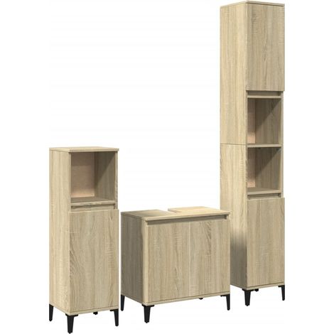 Maison Exclusive - 3-tlg. Badmöbel-Set Sonoma-Eiche Holzwerkstoff