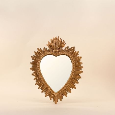 Miroir ex-voto coeur en résine dorée 39cm
