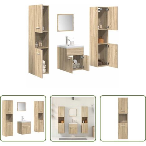 vidaXL Armoire suspendue - Ensemble de meubles de salle de bain 5 pcs chêne sonoma (1/5)