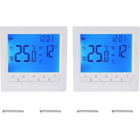 2 Stück Intelligentes Raumthermostat mit LCD-Display für Fußbodenheizung – blaue Hintergrundbeleuchtung (1/4)