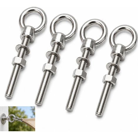 4PCS Boulons à Oeil M8 x 80 mm, Piton Inox 304 à Œil Fileté Long, Anneau de Levage Résistant pour Suspension, Fixation et Connexion, Crochet Métallique Antirouille pour Usage Intérieur et Extérieur (1/5)
