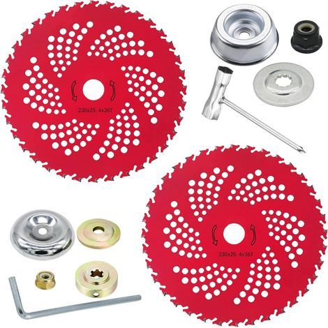 BUNTHAUS Lot de 2 lames de débroussailleuse à pointe en carbure de tungstène de 22,9 cm x 36 dents pour débroussailleuse, débroussailleuse, désherbeur,  kits d'adaptateurs