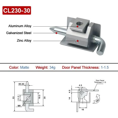 (CL230-30-YG-1-1.5-B-1PCS)CL230 Charnière de porte d'armoire électrique en acier inoxydable à goupille détachable CL211 (1/5)