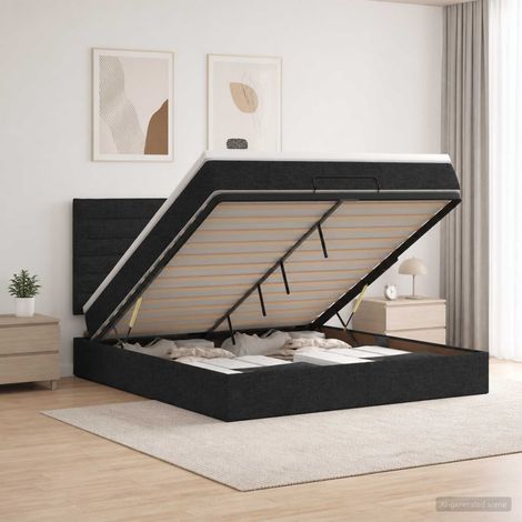 Cama otomana con colchón con cabecera Negro 140 x 200 cm Tela (1/5)