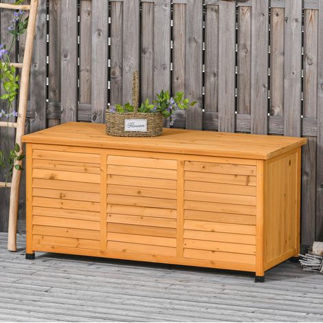 Cassetta da giardino 127x56x60 cm gialla in legno con ampia capienza e coperchio apribile (1/3)