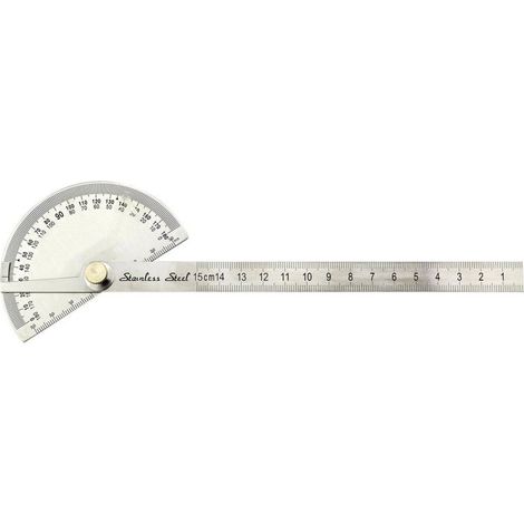 Rapporteur d'angle inox – Double graduation inversée 0 à 180° – Graduation 150 mm – MOB