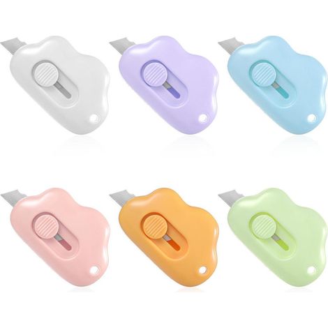 6er Set Mini Cutter Messer mit Wolken-Design, einziehbar, tragbar