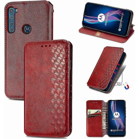 Étui Vintage Portefeuille Motorola One Fusion Plus avec Fermeture Magnétique - Coque Bleue (1/5)
