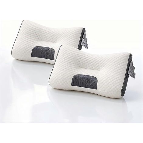 Lot de 2 oreillers mousse à mémoire de forme soutien nuque respirant épais indéformable bon maintien blanc 74x47 cm (1/5)