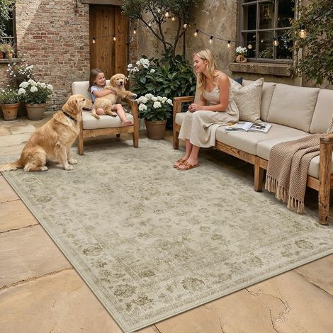 Tapis d'extérieur lavable Beige 120 x 170 cm Tapis d'extérieur imperméable, antidérapant, lavable, aspect jute pour terrasse, jardin, balcon, salon, chambre à coucher (1/2)