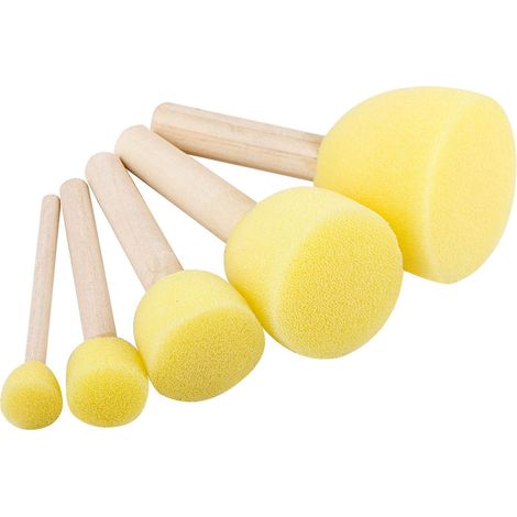 Ensemble de pinceaux en mousse à manche en bois, ronds, pour enfants, pour la peinture acrylique et aquarelle, 5 pièces, jaune HM22 (1/5)