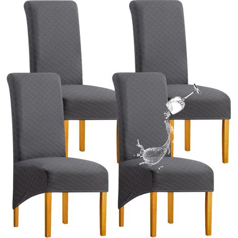Housses de Chaise 4pcs Diamond Lattice Stretch Imperméable XL Gris Foncé (1/5)