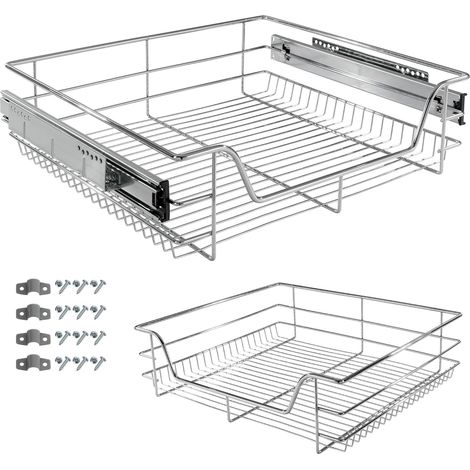 Arebos – Tiroir télescopique 60 cm – Capacité de charge 20 kg – Rail amortissant pour traction silencieuse – Pour cuisine et rangement (1/6)