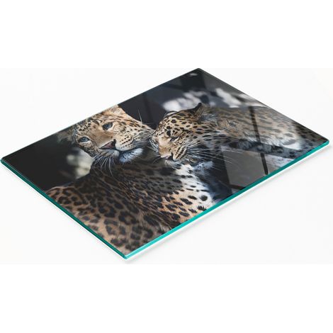 Tabla de cocina de vidrio duradera y elegante con dos estampados de leopardo de 80x52 cm. (1/5)