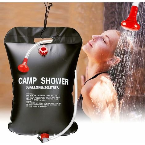 Sac de douche solaire, sac de douche de camping portable 20L, chauffage solaire, douche solaire de voyage avec interrupteur marche/arrêt et pommeau de douche (1/5)
