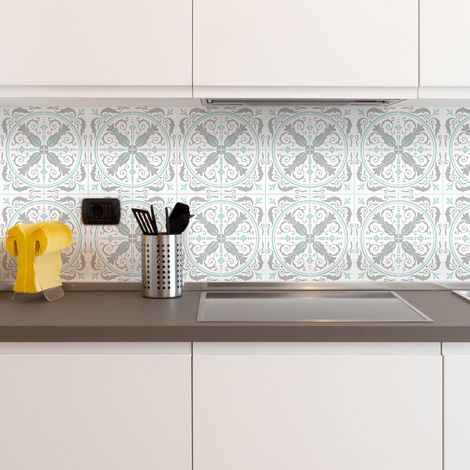 Sticker Mural Carrelage adhésif Cuisine Salle de Bain - 24 STICKERS CARREAUX DE CIMENT AZULEJOS CONSTANZA - 24stickers10x10cm (1/5)