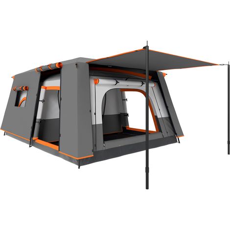 Tente de camping pour 5 personnes, 2 chambres et véranda, imperméable, protection UPF 30+, sac de transport inclus, gris