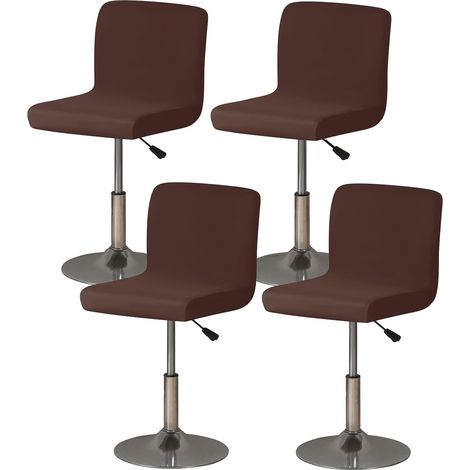 Juego de 4 fundas elásticas para taburetes de bar Gollense, con respaldo, lavables, cuadradas y giratorias, con banda elástica en el borde inferior para sillas de comedor bajas (color café). (1/5)