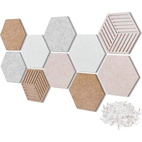 10 tableaux d'affichage hexagonaux en liège, 30 x 26 cm, autocollants avec punaises, sans cadre, décoration murale bureau (1/5)
