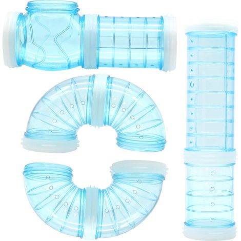 Ensemble de tubes transparents pour hamsters avec tunnels incurvés, jouet d'exercice interactif pour souris, rats et petits animaux de compagnie, bleu. (1/5)