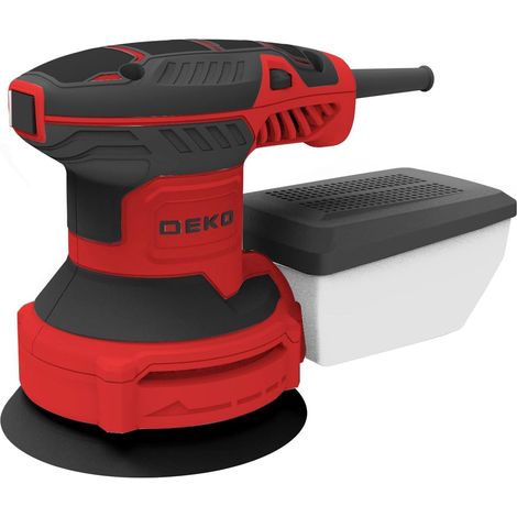 300W Ponceuse Orbitale Excentrique, 6 Vitesses, 14000RPM, Papier Abrasif 16 Pièces, Patin de Ponçage 125mm, Collecteur de Poussière, pour Surfaces en Bois et Acier, Rouge (1/5)