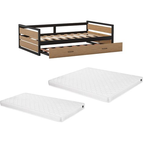 Letto a scomparsa 120 x 200 e 90 x 200 cm MDF, Pino e Metallo Naturale e Antracite + Materasso  - BOSTON (1/5)