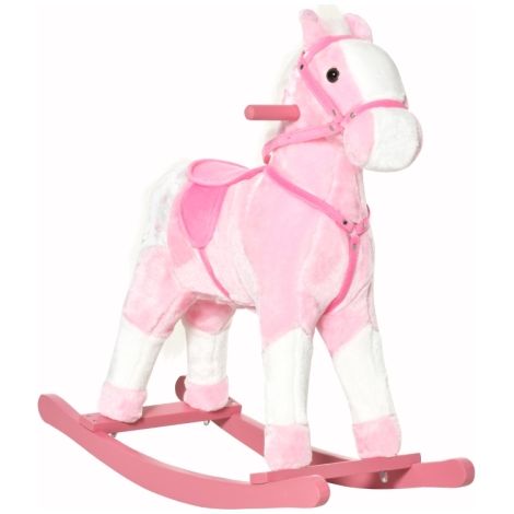 Pink Plush Baby Rocking Horse with Sound Handle Grip for Kids Aged 3-6 - Fun Ride-On Animal Toy for Early Childhood Development