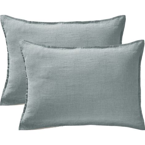 Lot de 2 taies d'oreiller "Soline" 60 x 60 cm & 50 x 70 cm "Lin lavé" l'Effet Papillon - Soline Azur - Taie d'oreiller 50 x 70 cm