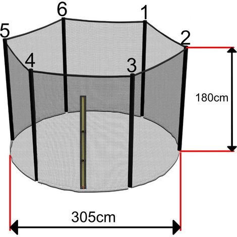 Filet de sécurité pour trampoline 305cm – 6 montants de 180cm – Maille serrée avec zip et clips de sécurité – Garantie 2 ans