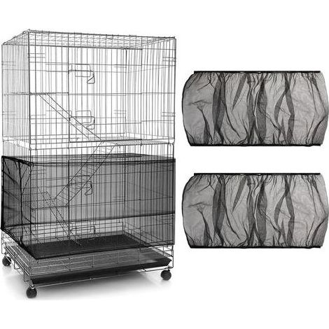 2 Pièces Couverture de Cage à Oiseaux, Housse de Protection en Maille, Ajustable Attrape Graine, Filet de Perroquet en Maille de Nylon, Couvre Jupe Guard pour Cage Rondes Carré, noir (1/5)
