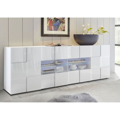 Buffet/bahut moderne 241 cm laqué blanc brillant Milenor (1/2)